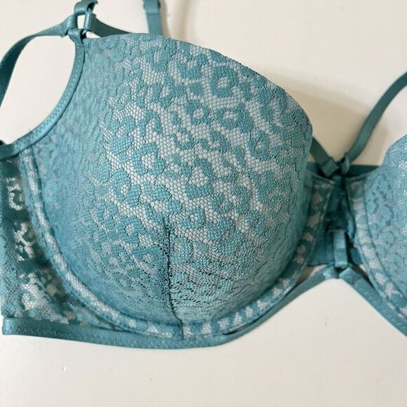 Intimately Free People Teal Lace Animal Print 5 Strap Cut Out Underwire Bra 36D - Picture 4 of 12